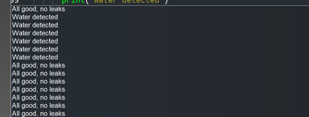 uPycraft terminal showing water sensor testing