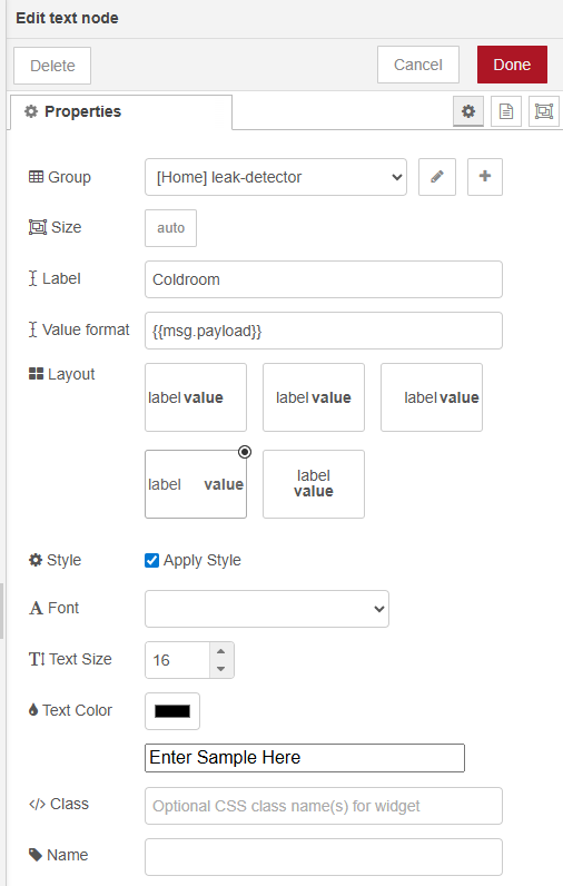 node red dashboard details